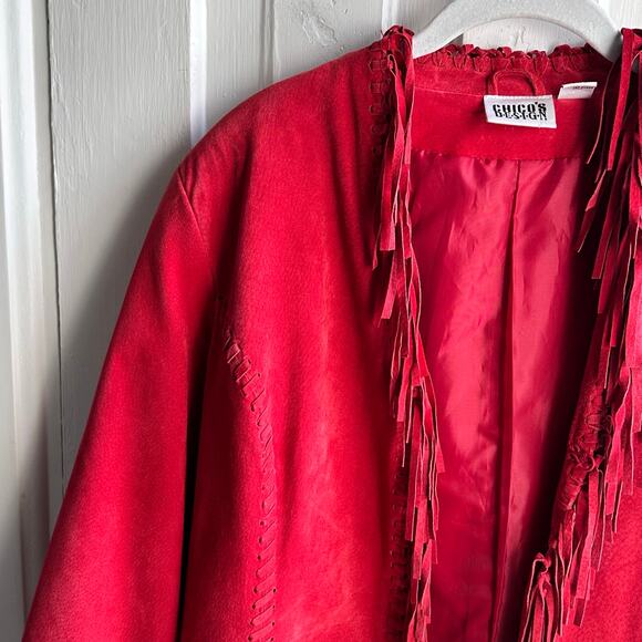 Chico's Red Fringe Suede Leather Jacket - Picture 4 of 8